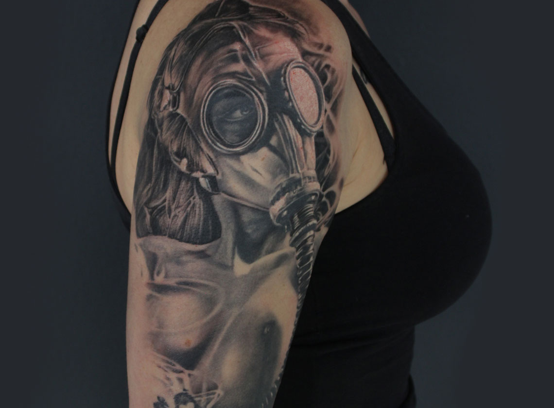 gasmask girl tattoo