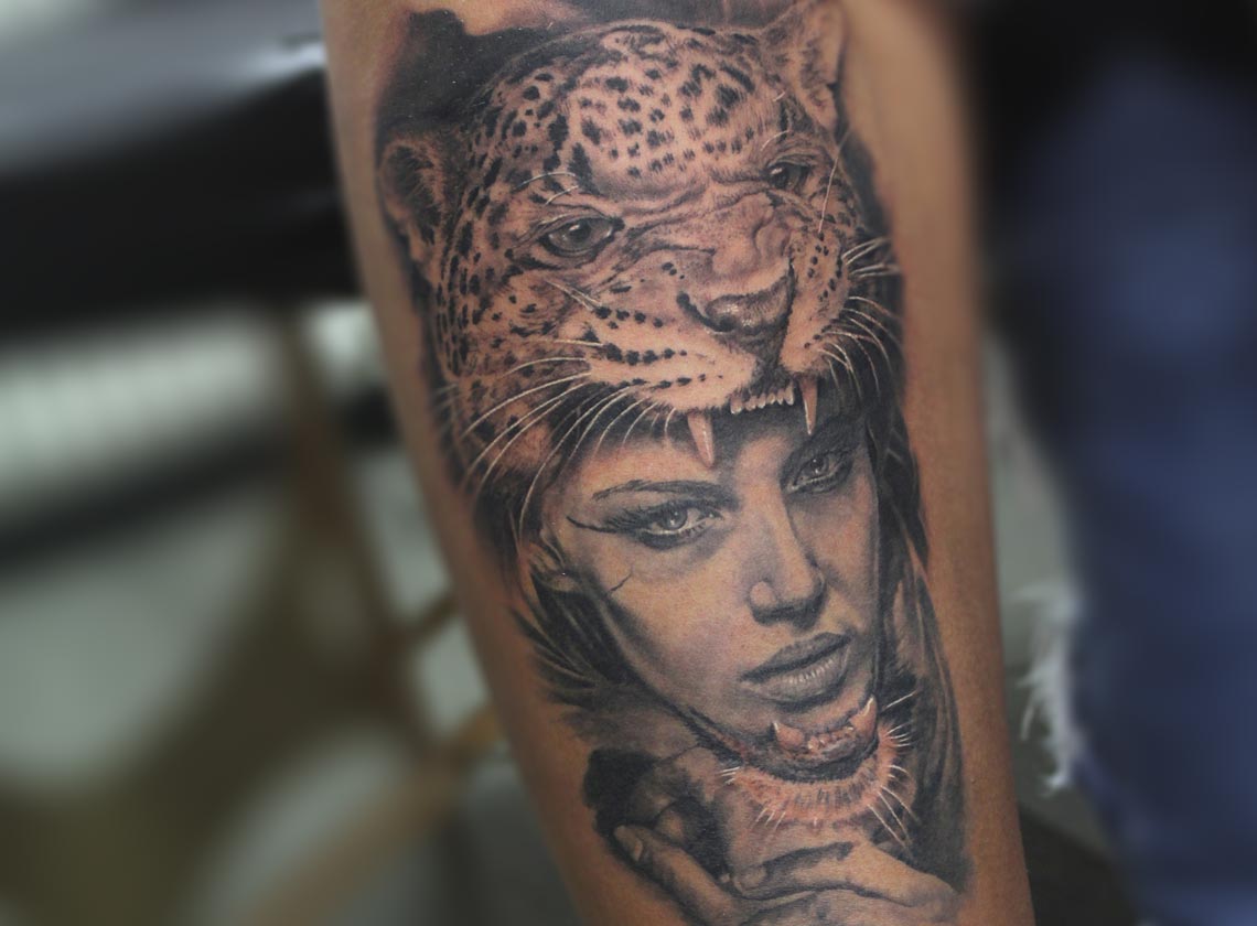 leopard Warrior Girl Tattoo