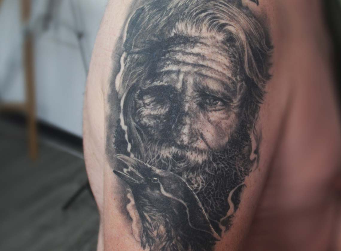 Realistic Odin Tattoo Hugin Munin